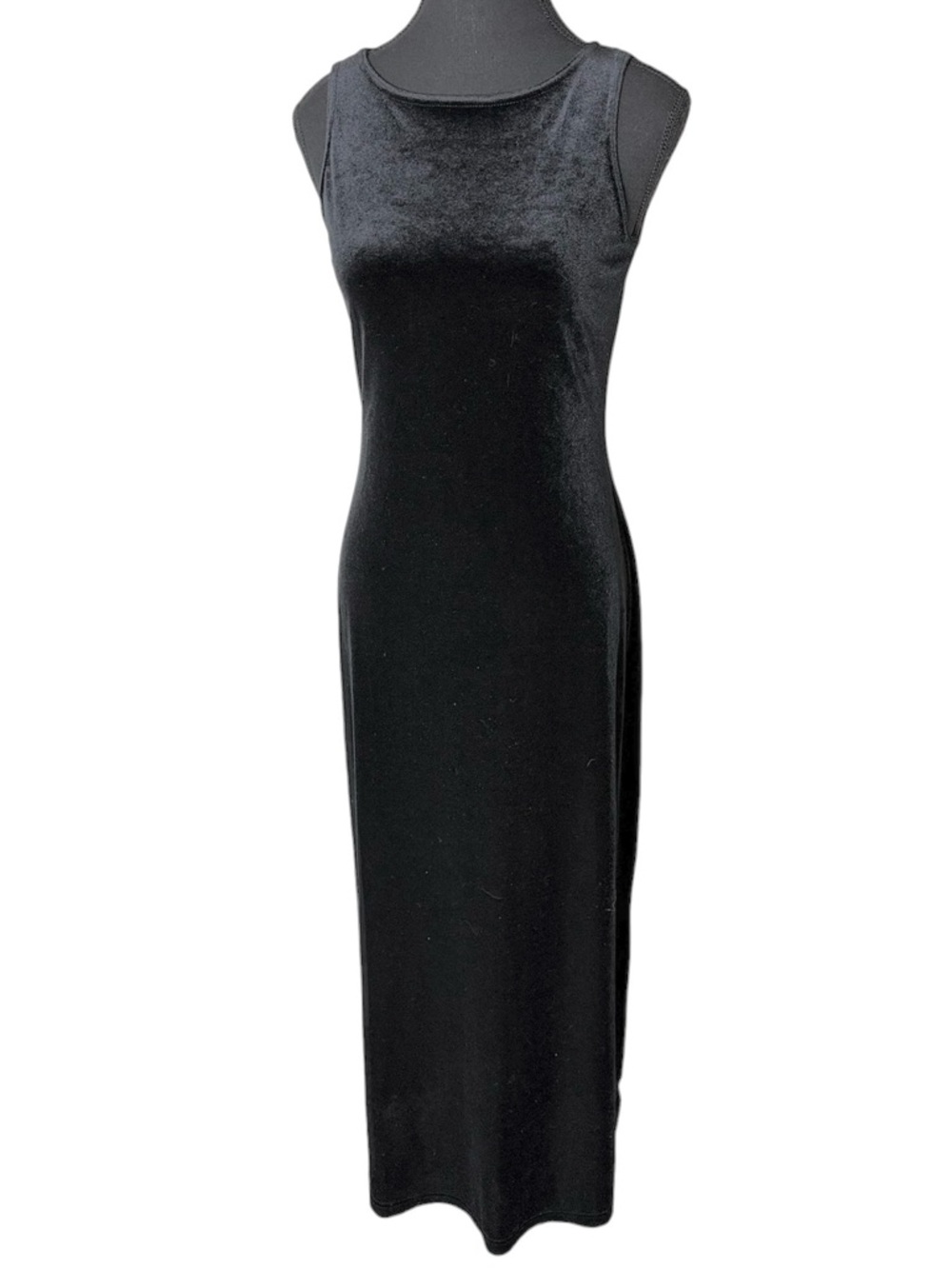 M STUDIO Vintage Black Velvet Maxi Dress Sleeveless Fitted Velour Size Medium